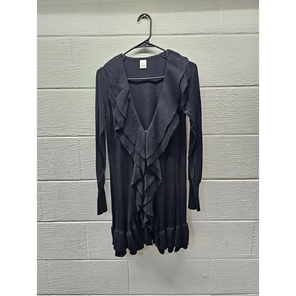 Jockey Women's Ruffled Black Knit Sweater Cardigan Longline Size XXS - Picture 1 of 5